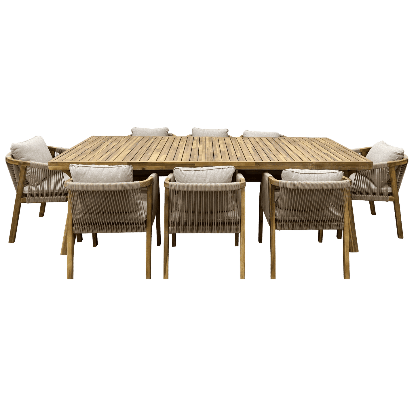 GLOSTER SOLID ACACIA WOOD & ROPE 9-PIECE DINING SUITE - MyChocolateWood