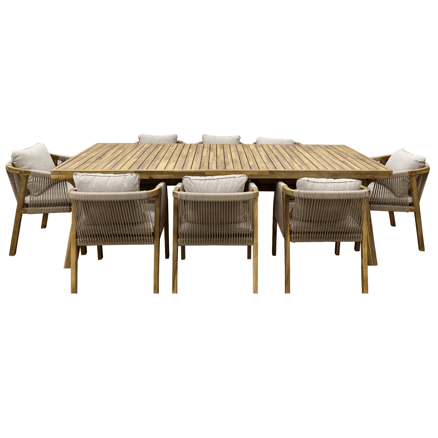 GLOSTER SOLID ACACIA WOOD & ROPE 9-PIECE DINING SUITE