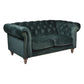 Gotcha 2-Seater Chesterfield Sofa in Green Velvet - Chocolate Wood