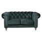 Gotcha 2-Seater Chesterfield Sofa in Green Velvet - Chocolate Wood