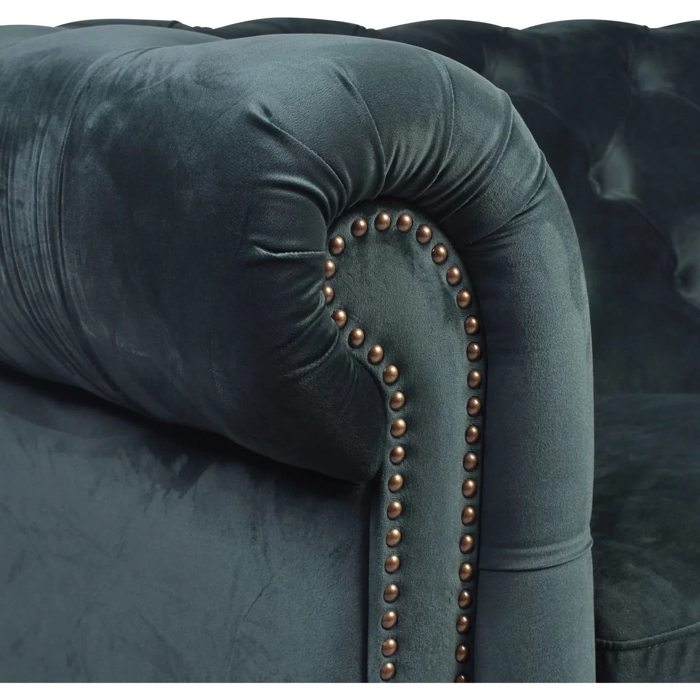 Gotcha 2-Seater Chesterfield Sofa in Green Velvet - Chocolate Wood