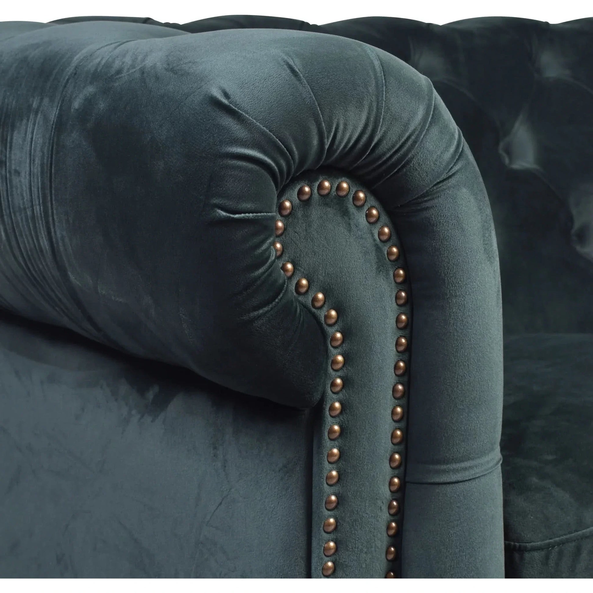 Gotcha 2-Seater Chesterfield Sofa in Green Velvet - Chocolate Wood