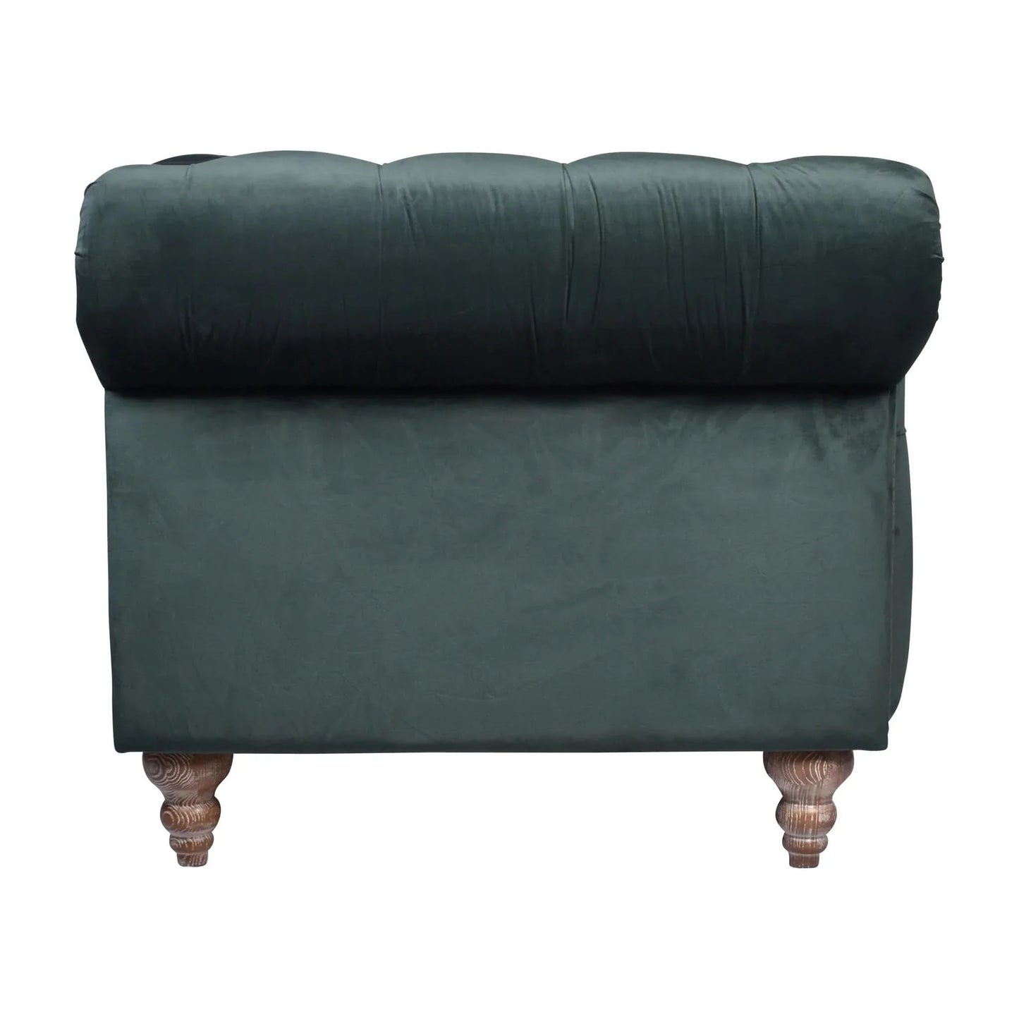 Gotcha 2-Seater Chesterfield Sofa in Green Velvet - Chocolate Wood
