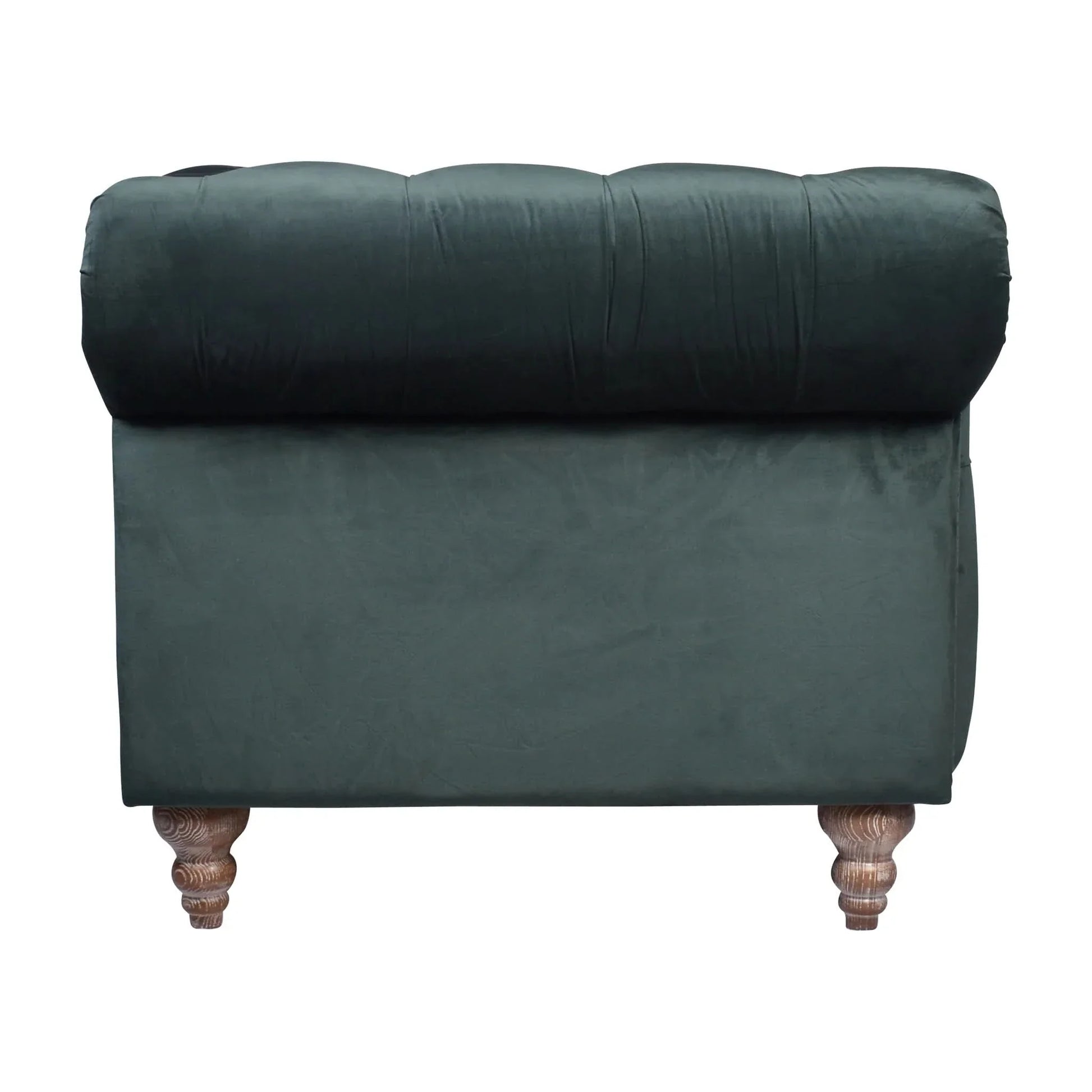 Gotcha 2-Seater Chesterfield Sofa in Green Velvet - Chocolate Wood