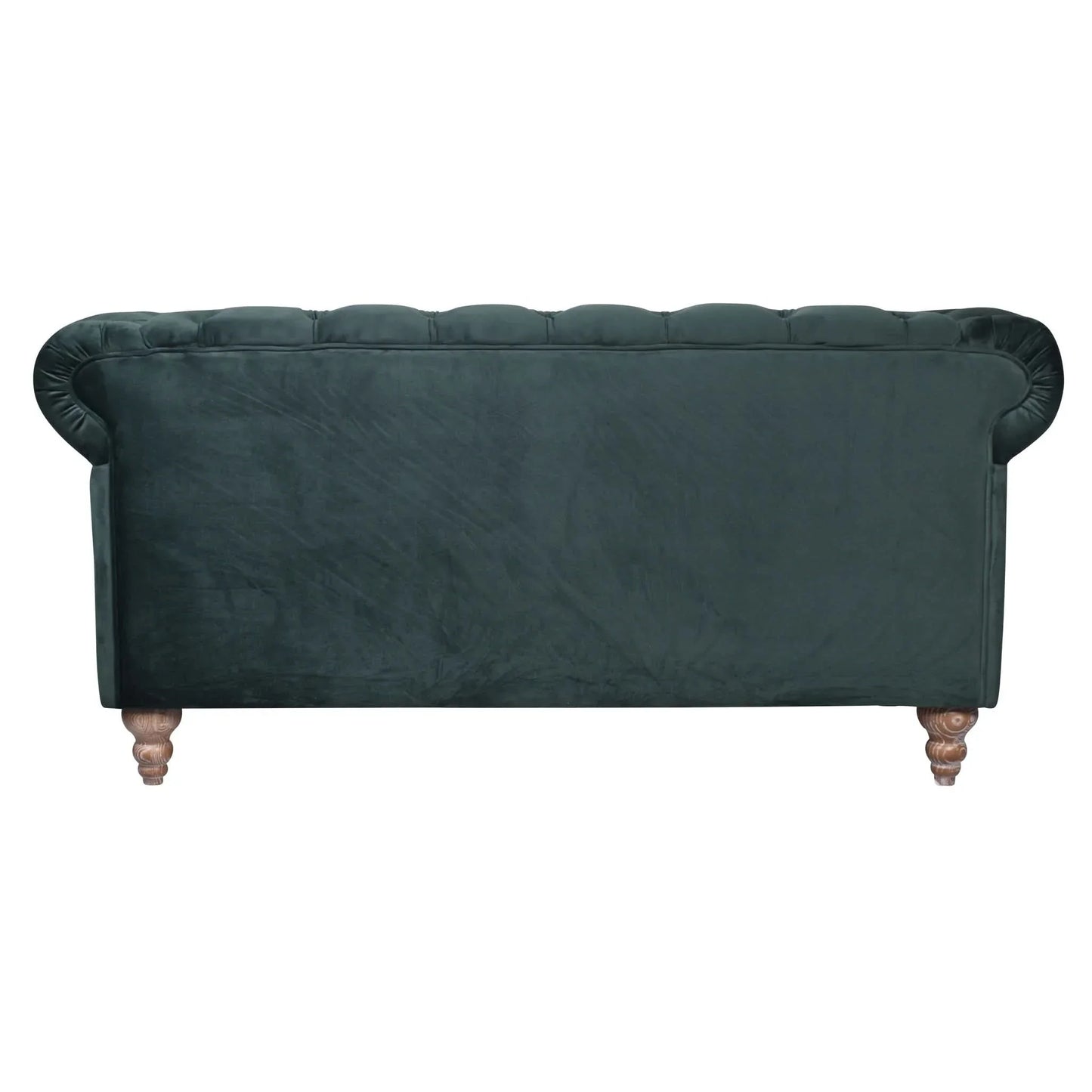 Gotcha 2-Seater Chesterfield Sofa in Green Velvet - Chocolate Wood