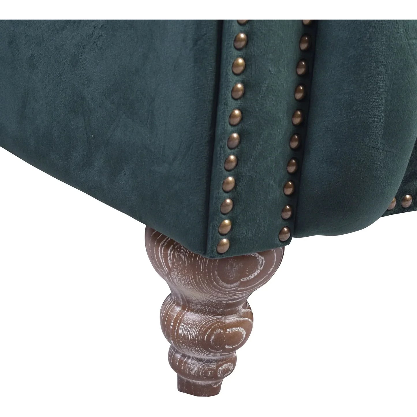 Gotcha 2-Seater Chesterfield Sofa in Green Velvet - Chocolate Wood