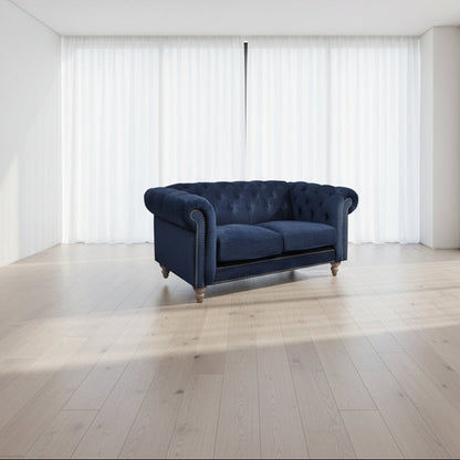 GOTCHA 2-SEATER CHESTERFIELD SOFA IN NAVY VELVET - MyChocolateWood