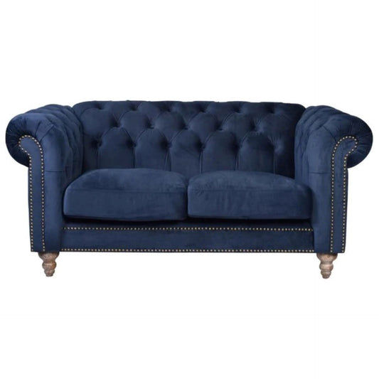 GOTCHA 2-SEATER CHESTERFIELD SOFA IN NAVY VELVET - MyChocolateWood