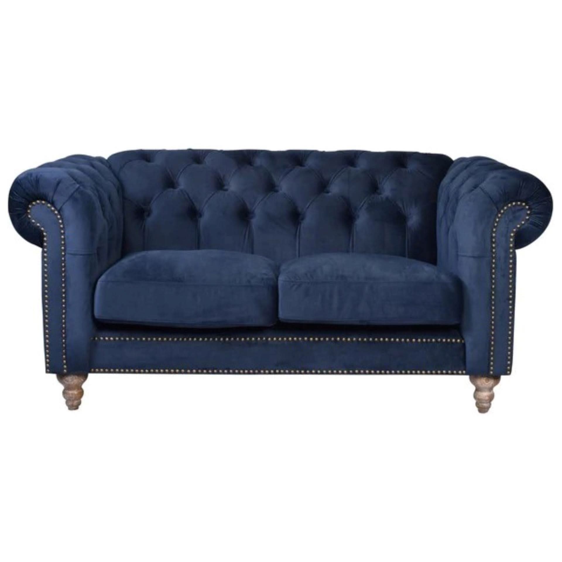 GOTCHA 2-SEATER CHESTERFIELD SOFA IN NAVY VELVET - MyChocolateWood