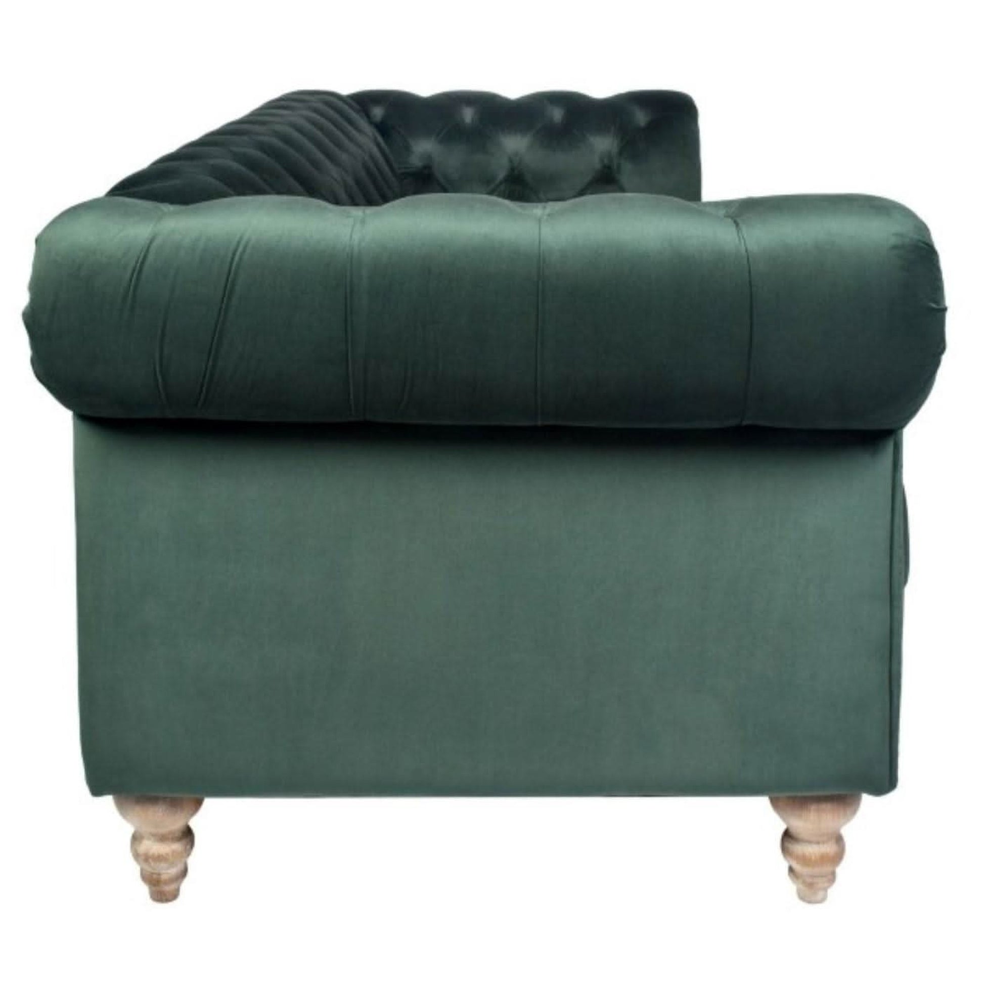 Gotcha 3-Seater Chesterfield Sofa in Green Velvet - Chocolate Wood