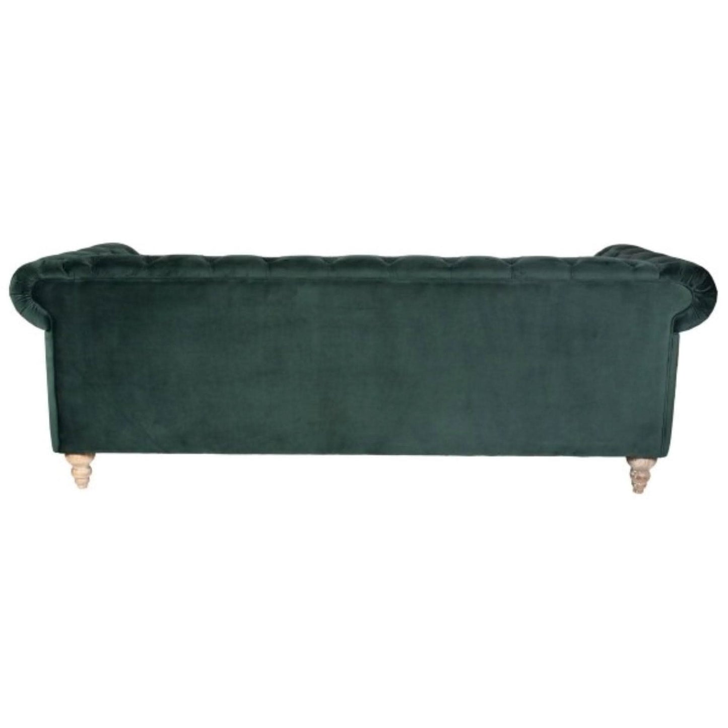 Gotcha 3-Seater Chesterfield Sofa in Green Velvet - Chocolate Wood
