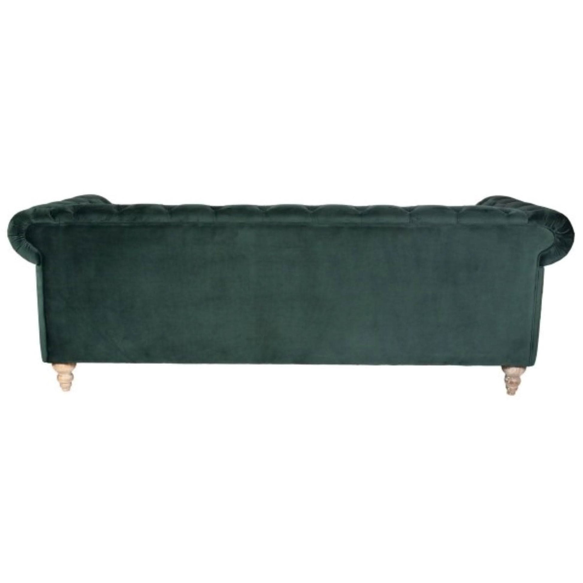 Gotcha 3-Seater Chesterfield Sofa in Green Velvet - Chocolate Wood