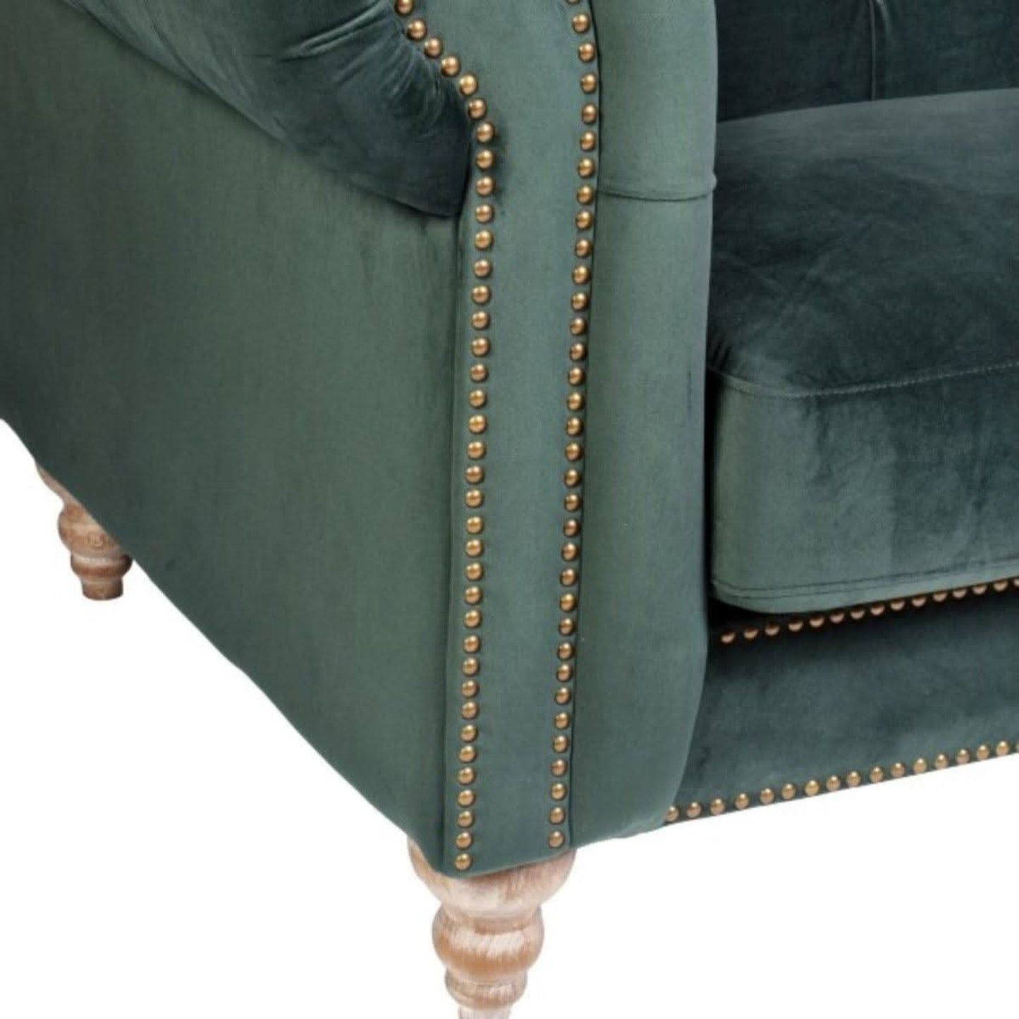 Gotcha 3-Seater Chesterfield Sofa in Green Velvet - Chocolate Wood