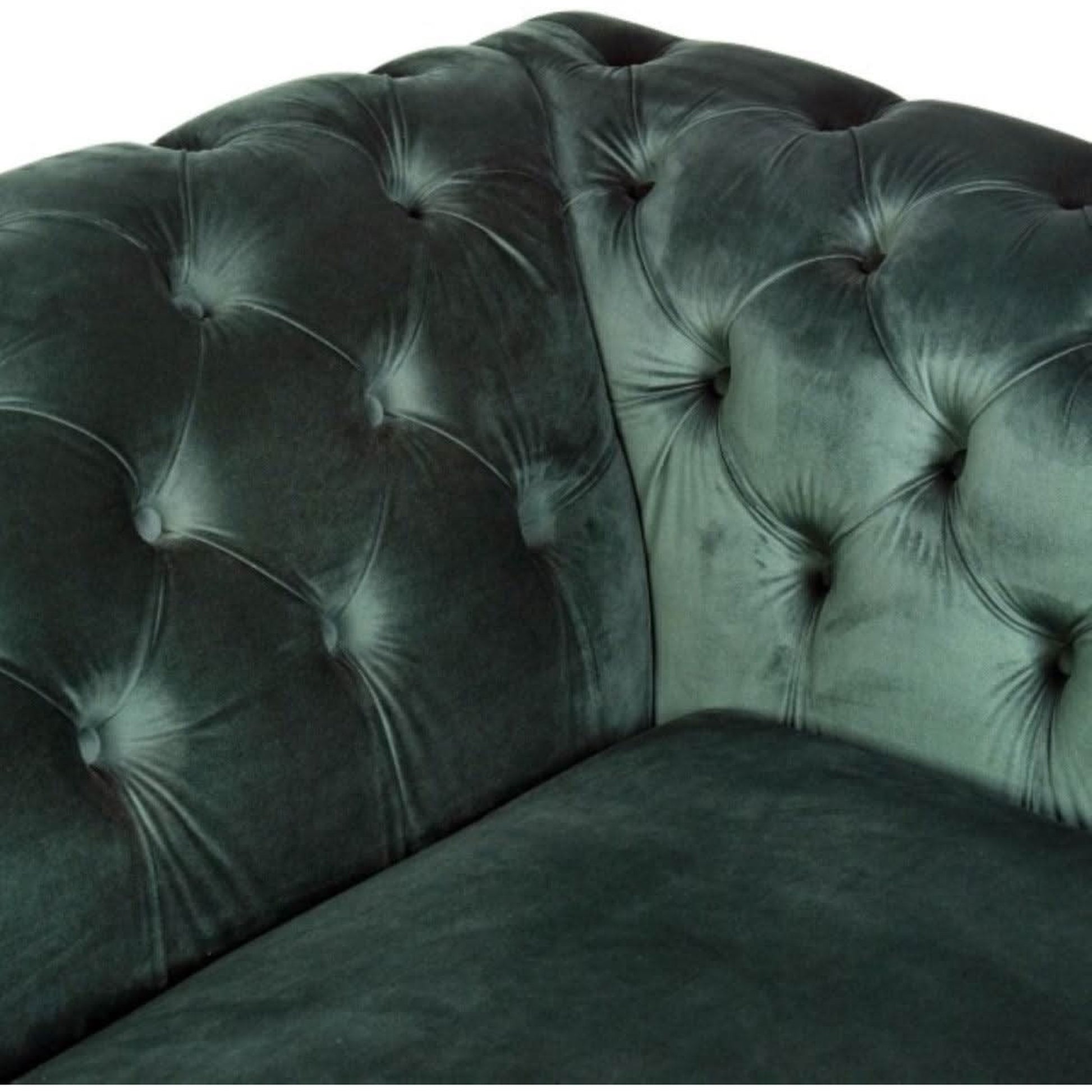 Gotcha 3-Seater Chesterfield Sofa in Green Velvet - Chocolate Wood