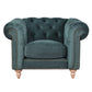 Gotcha Chesterfield Armchair in Green Velvet - Chocolate Wood