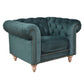 Gotcha Chesterfield Armchair in Green Velvet - Chocolate Wood