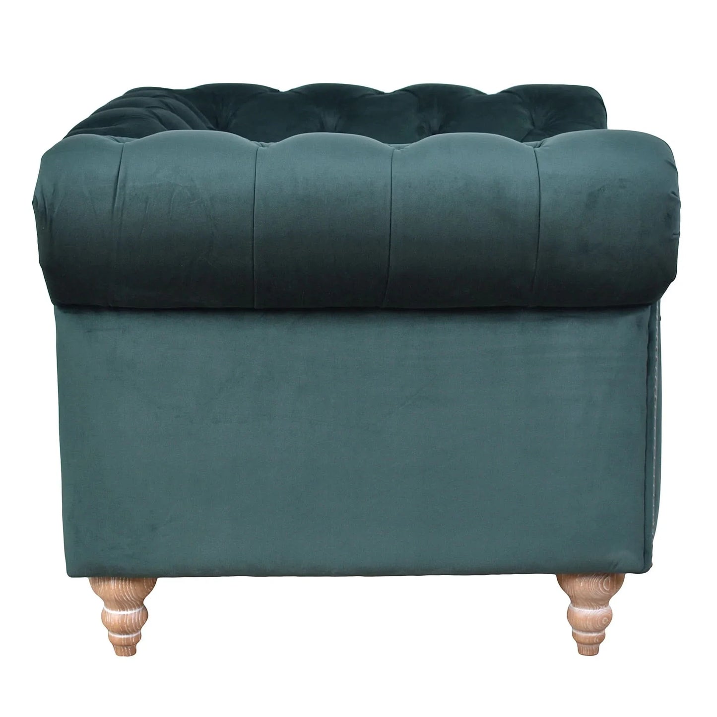 Gotcha Chesterfield Armchair in Green Velvet - Chocolate Wood