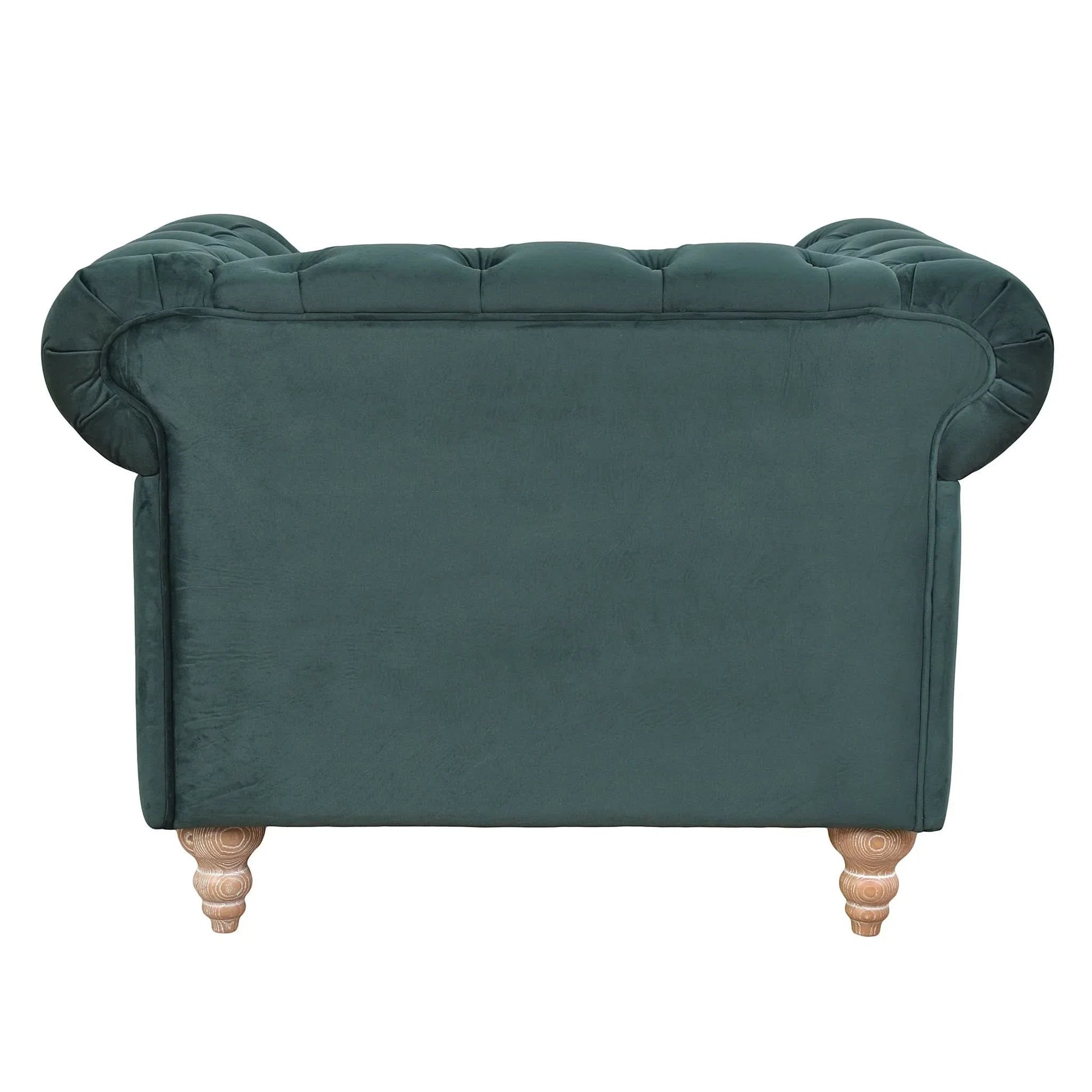 Gotcha Chesterfield Armchair in Green Velvet - Chocolate Wood