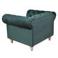 Gotcha Chesterfield Armchair in Green Velvet - Chocolate Wood