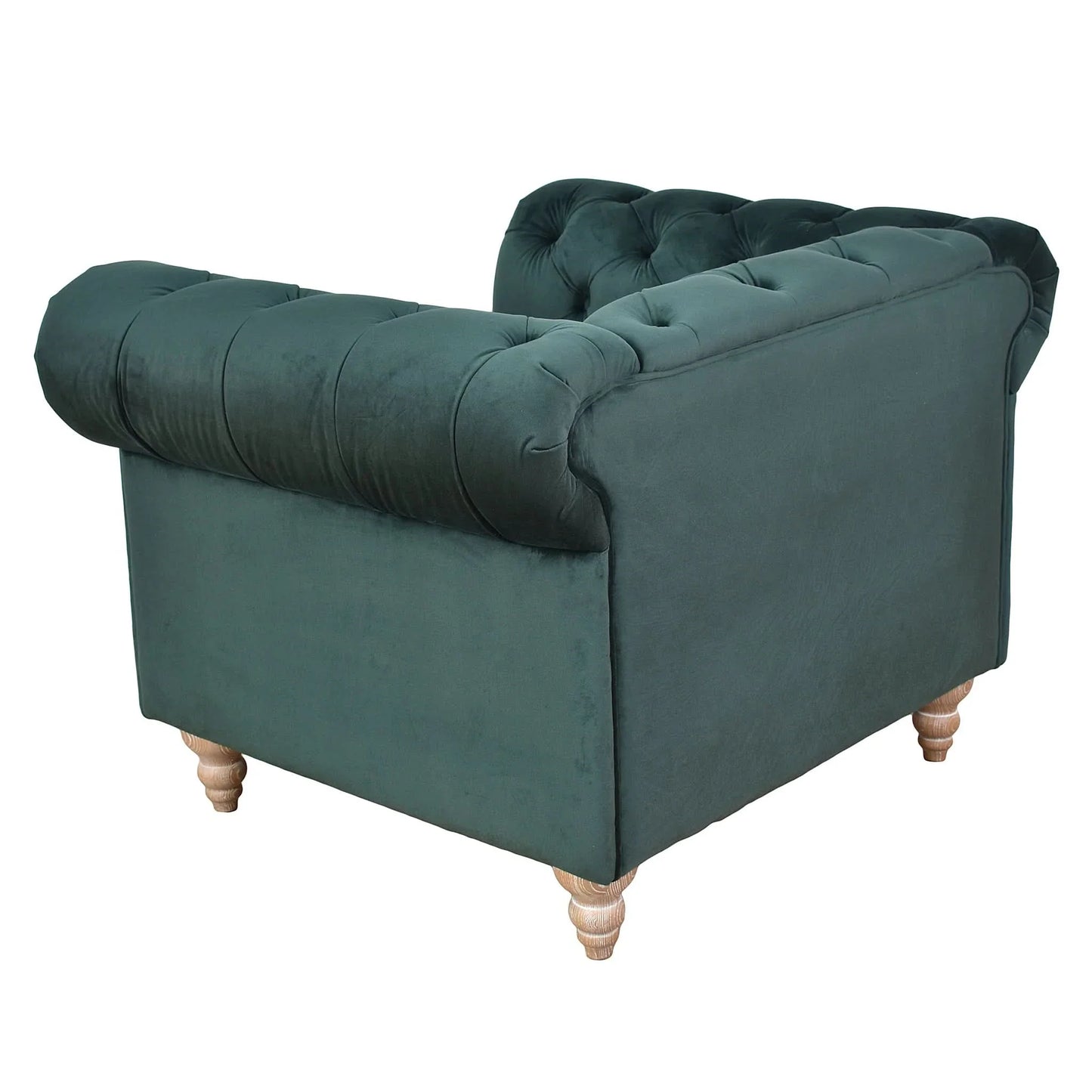 Gotcha Chesterfield Armchair in Green Velvet - Chocolate Wood