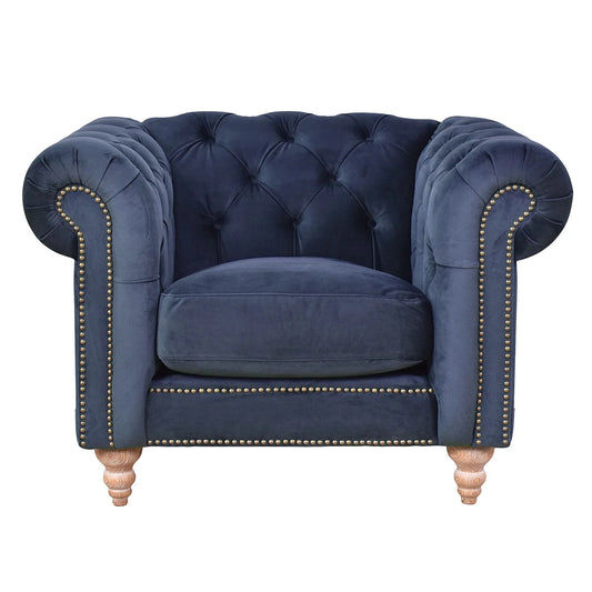 GOTCHA CHESTERFIELD ARMCHAIR IN NAVY VELVET