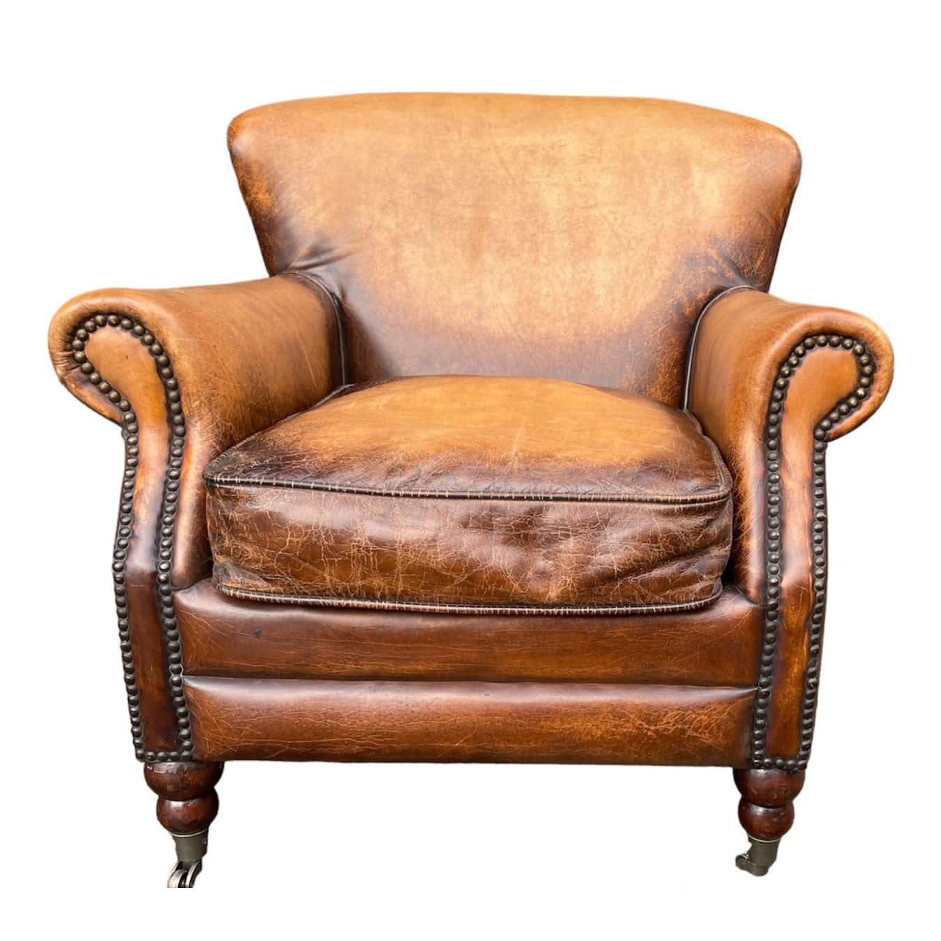 GRACELAND ANTIQUE PREMIUM GRADE LEATHER ARMCHAIR IN CARAMEL - MyChocolateWood