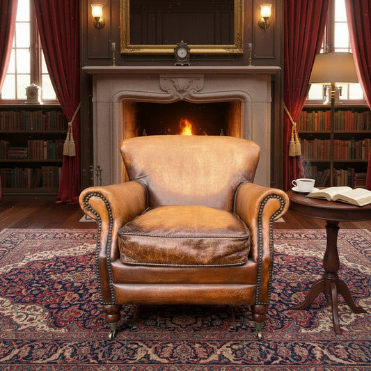 GRACELAND ANTIQUE PREMIUM GRADE LEATHER ARMCHAIR IN CARAMEL - MyChocolateWood