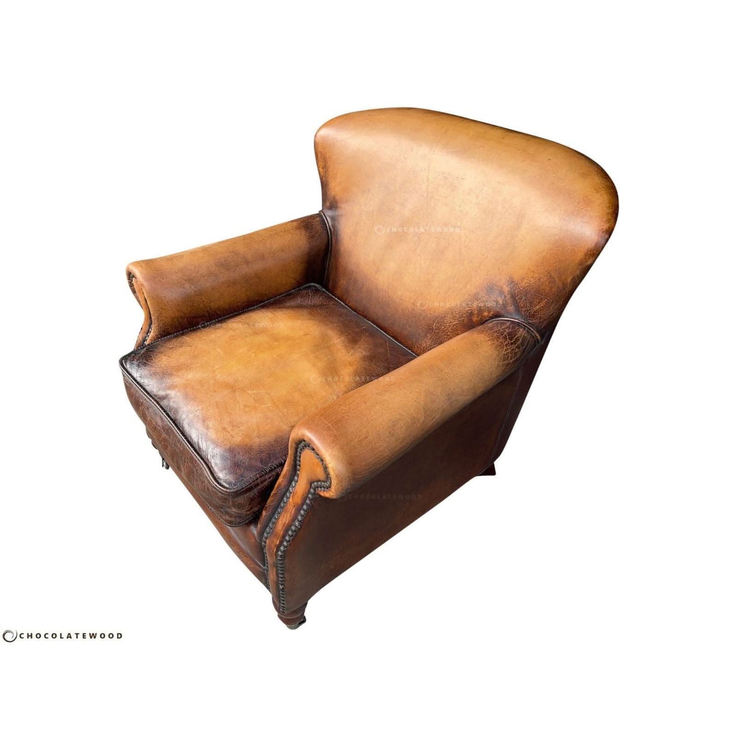 GRACELAND ANTIQUE PREMIUM GRADE LEATHER ARMCHAIR IN CARAMEL - MyChocolateWood