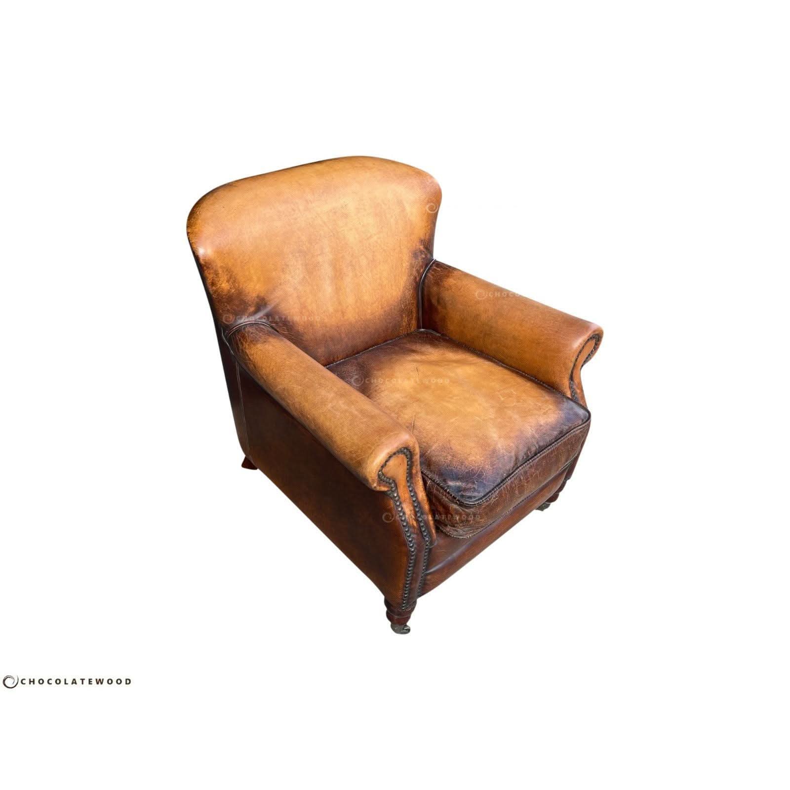 GRACELAND ANTIQUE PREMIUM GRADE LEATHER ARMCHAIR IN CARAMEL - MyChocolateWood