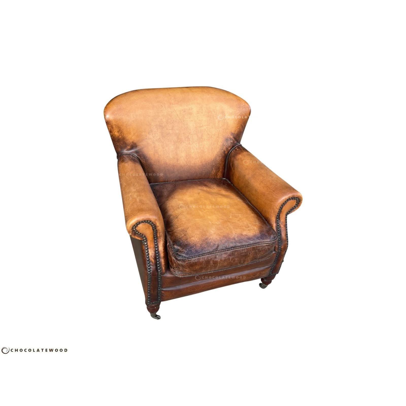 GRACELAND ANTIQUE PREMIUM GRADE LEATHER ARMCHAIR IN CARAMEL - MyChocolateWood
