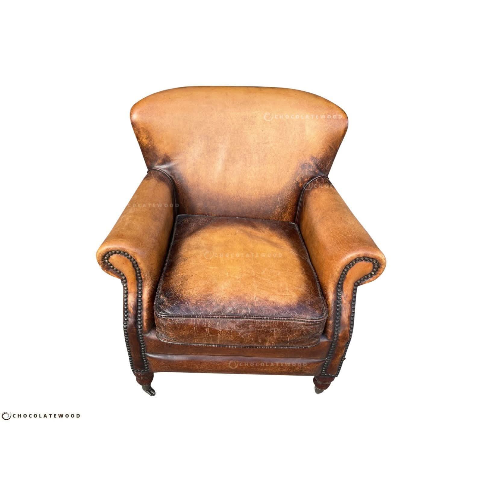 GRACELAND ANTIQUE PREMIUM GRADE LEATHER ARMCHAIR IN CARAMEL - MyChocolateWood