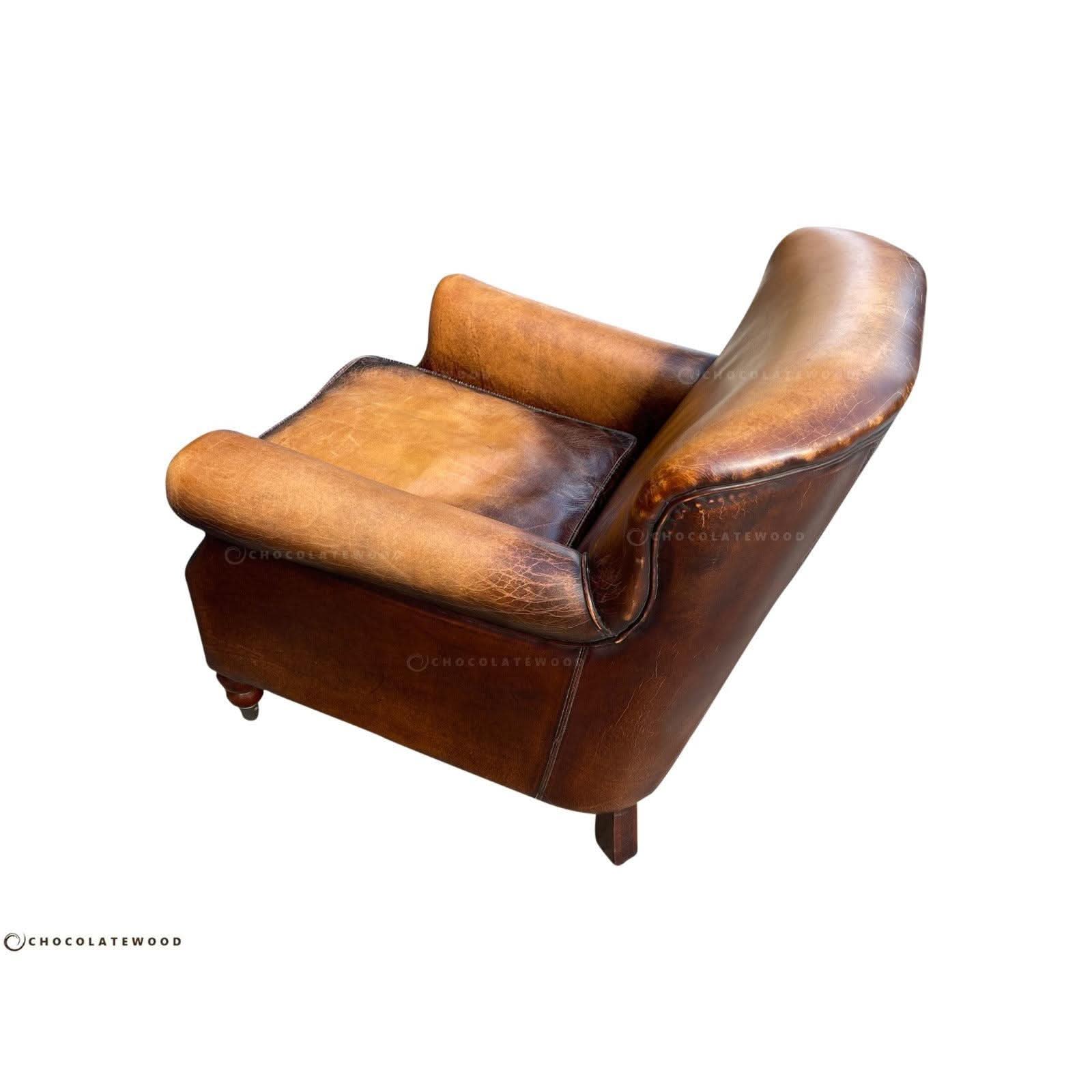GRACELAND ANTIQUE PREMIUM GRADE LEATHER ARMCHAIR IN CARAMEL - MyChocolateWood