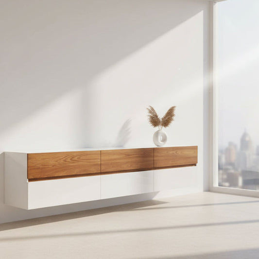 GRAINGER POLYURETHANE WALL MOUNTED 6 DRAWER TV/ENTERTAINMENT UNIT 2400MM - MyChocolateWood