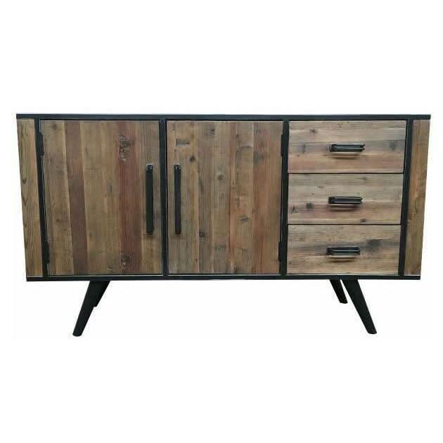 GRANDE RETRO INDUSTRIAL SIDEBOARD/ BUFFET 2-DOOR/3-DRAWER DISTRESSED BLACK METAL - MyChocolateWood