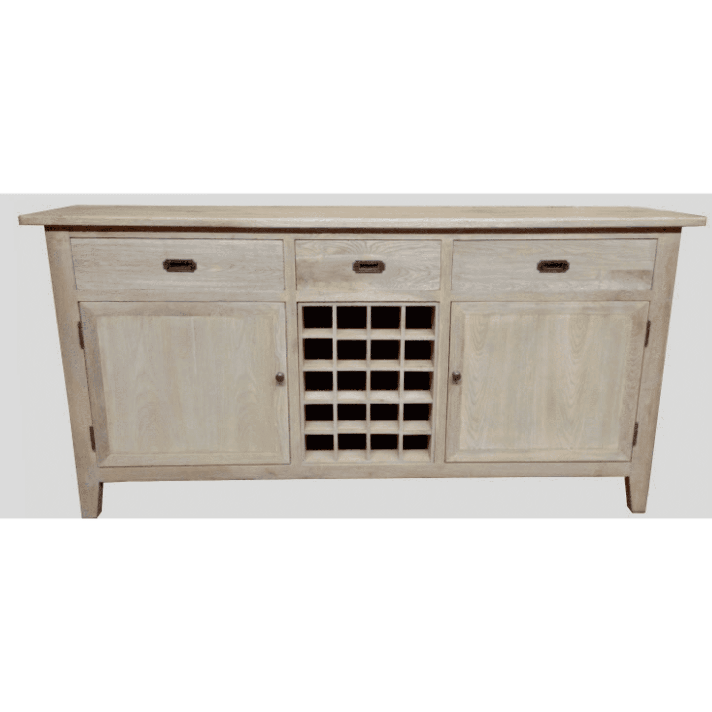 Hampton Greywashed Oak Sideboard / Buffet with Wine Rack 180cm - Chocolate Wood