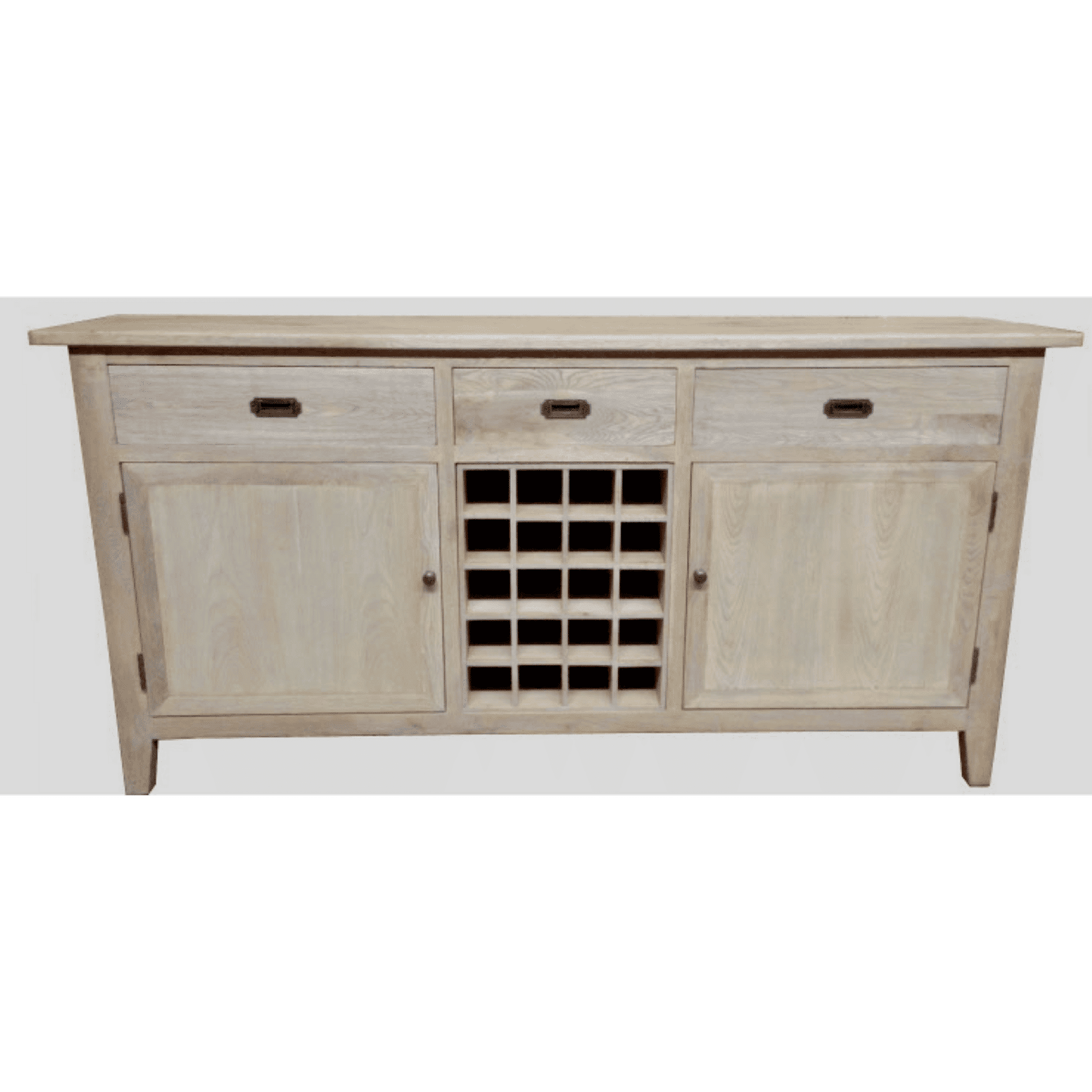Hampton Greywashed Oak Sideboard / Buffet with Wine Rack 180cm - Chocolate Wood