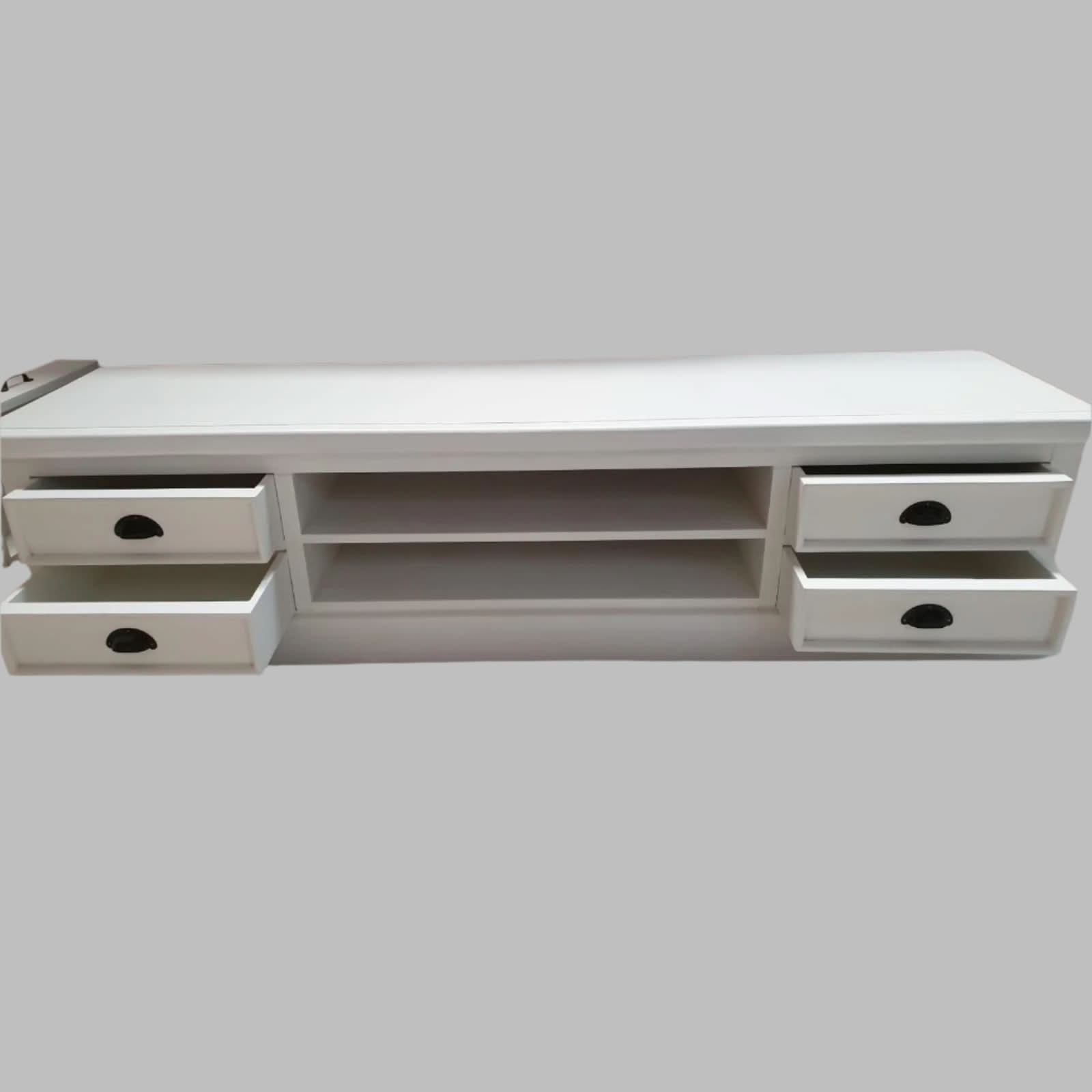 HAMPTON SOLID MAHOGANY LOWLINE TELEVISION ENTERTAINMENT UNIT TV STAND - 4 DRAWERS WHITE - MyChocolateWood