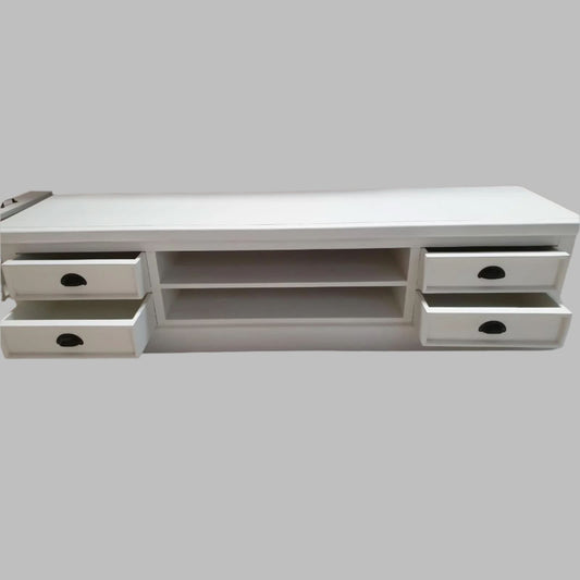 HAMPTON SOLID MAHOGANY LOWLINE TELEVISION ENTERTAINMENT UNIT TV STAND - 4 DRAWERS WHITE - MyChocolateWood