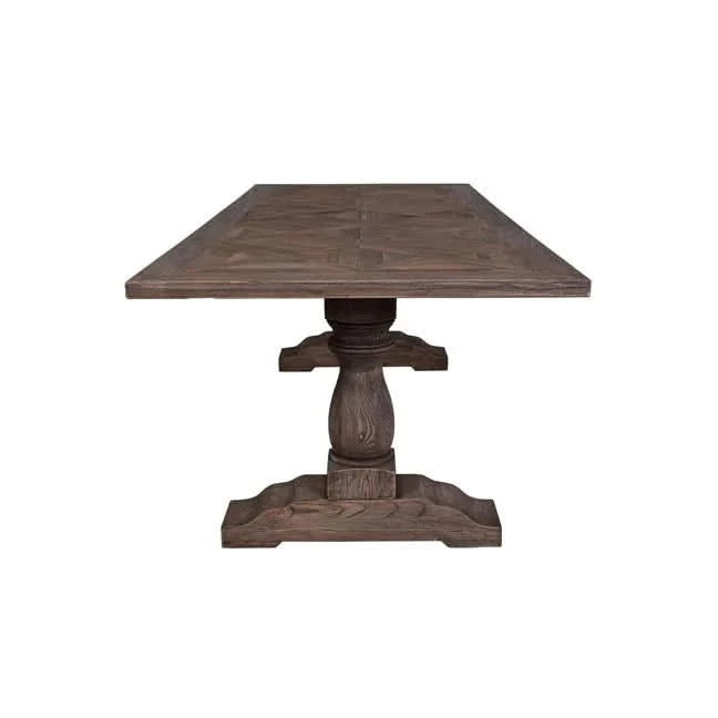 HARLOW PARQUET RECLAIMED ELM DINING TABLE WITH PEDESTAL BASE 200CM - MyChocolateWood