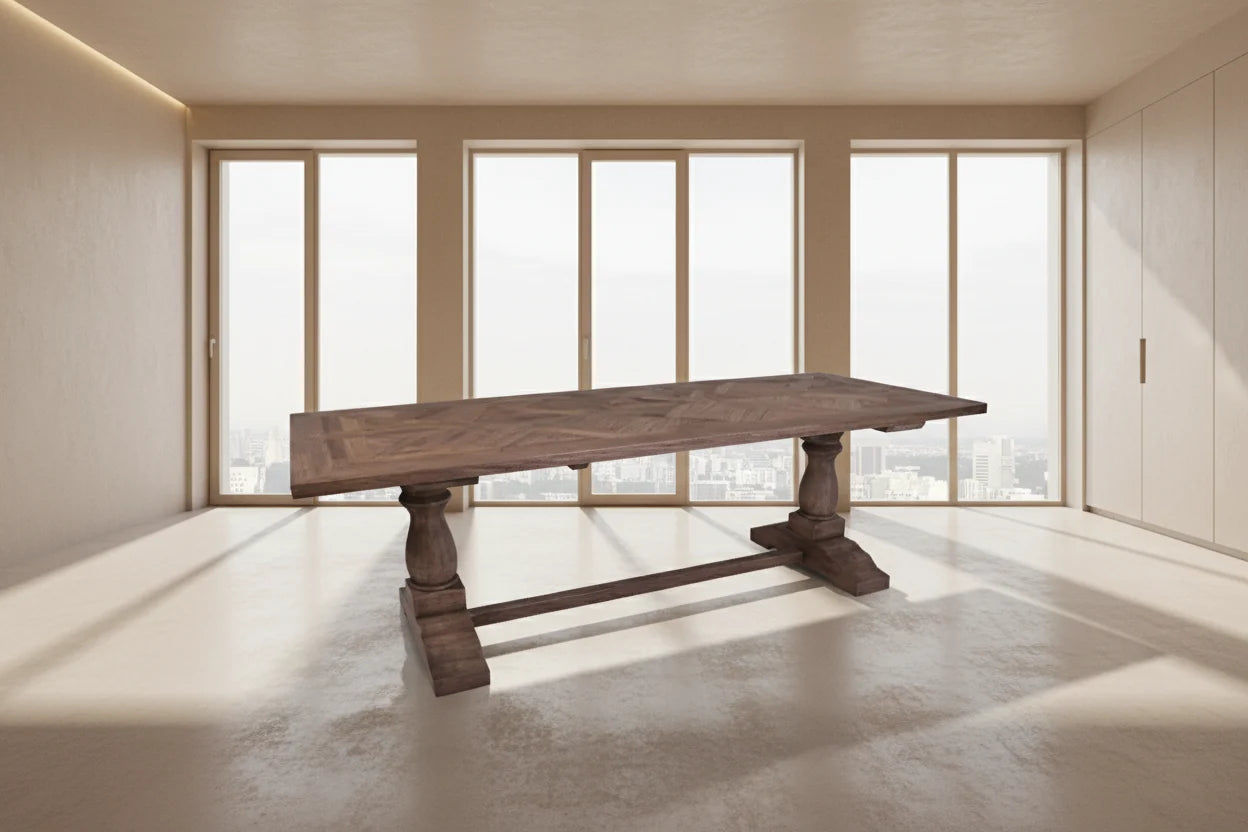 Harlow Parquet Reclaimed Elm Dining Table 250cm - Chocolate Wood