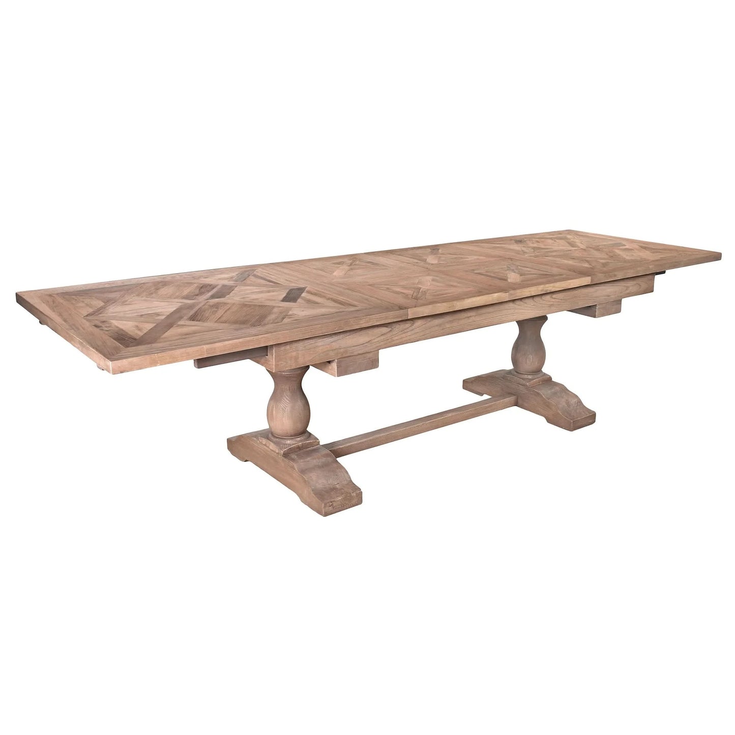 HARLOW PARQUET RECLAIMED ELM DOUBLE EXTENSION DINING TABLE WITH PEDESTAL BASE 210/260/310CM NATURAL ELM - MyChocolateWood