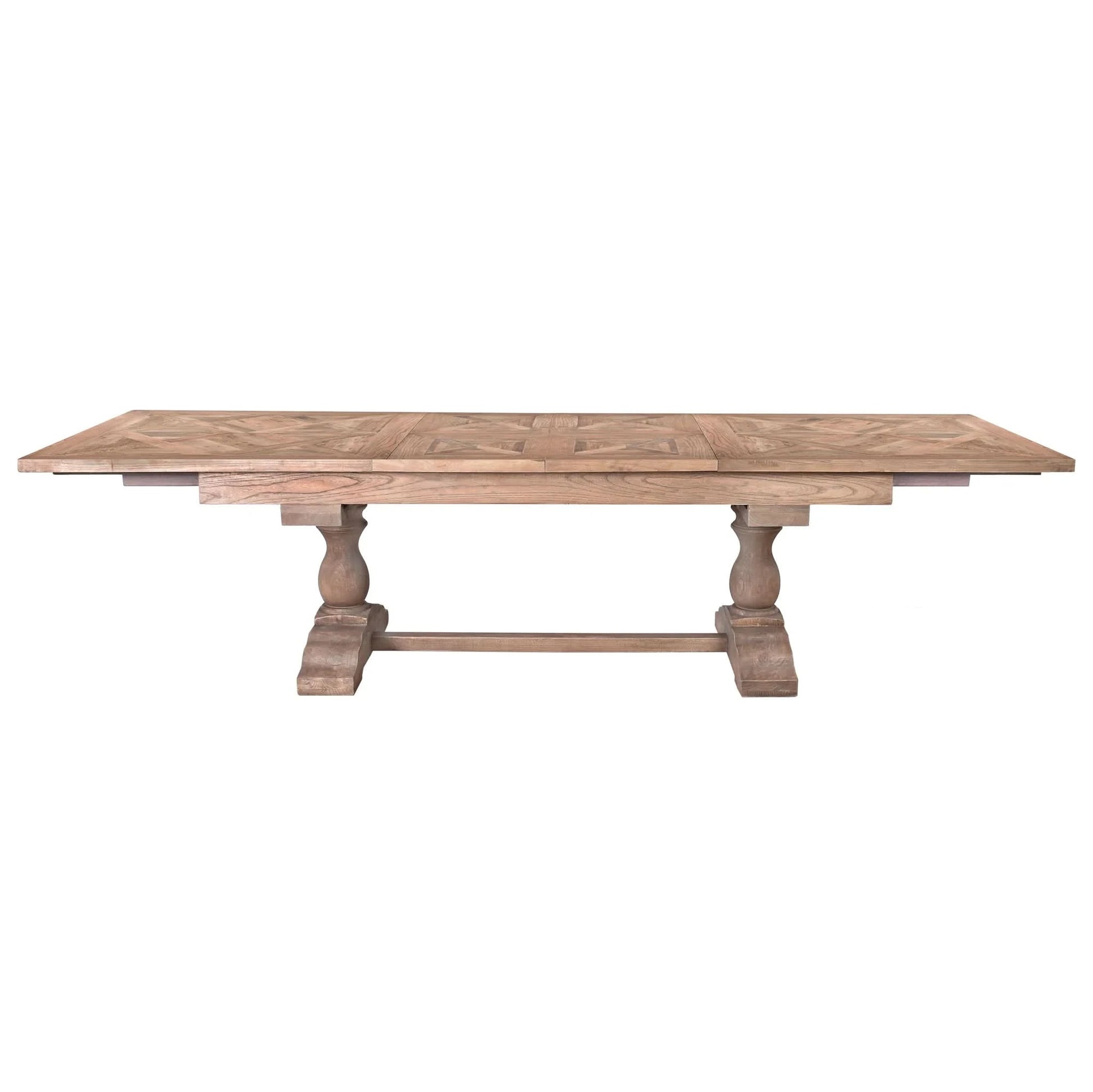 HARLOW PARQUET RECLAIMED ELM DOUBLE EXTENSION DINING TABLE WITH PEDESTAL BASE 210/260/310CM NATURAL ELM - MyChocolateWood