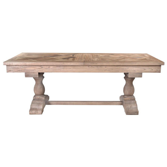 HARLOW PARQUET RECLAIMED ELM DOUBLE EXTENSION DINING TABLE WITH PEDESTAL BASE 210/260/310CM NATURAL ELM - MyChocolateWood