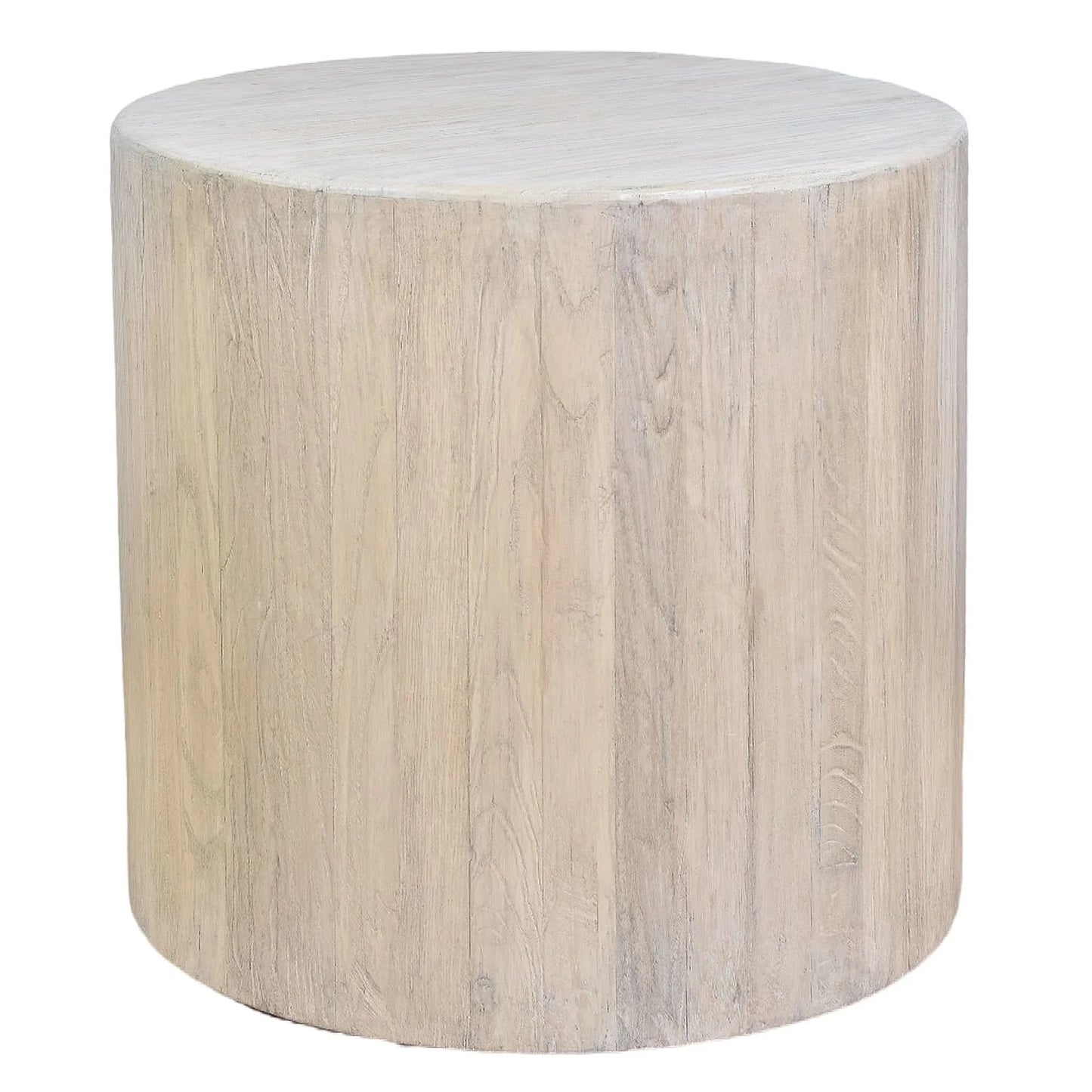 HAROUN RECLAIMED ELM ROUND SIDE TABLE LAMP TABLE WHITE WITH DARK GRAINS - MyChocolateWood
