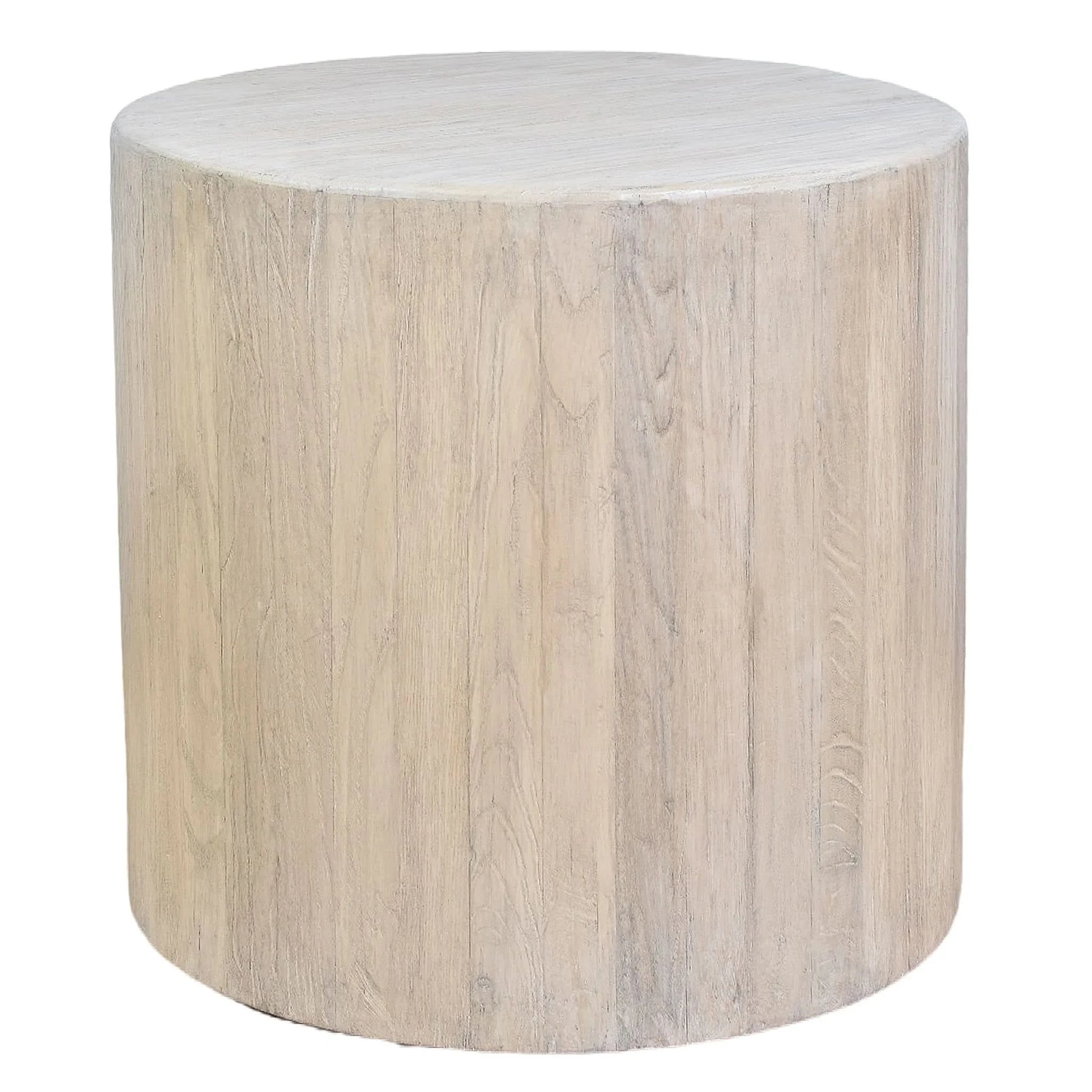 HAROUN RECLAIMED ELM ROUND SIDE TABLE LAMP TABLE WHITE WITH DARK GRAINS - MyChocolateWood