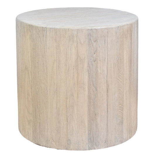 HAROUN RECLAIMED ELM ROUND SIDE TABLE LAMP TABLE WHITE WITH DARK GRAINS - MyChocolateWood