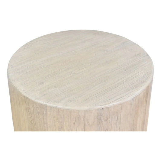 HAROUN RECLAIMED ELM ROUND SIDE TABLE LAMP TABLE WHITE WITH DARK GRAINS