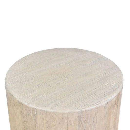 HAROUN RECLAIMED ELM ROUND SIDE TABLE LAMP TABLE WHITE WITH DARK GRAINS - MyChocolateWood
