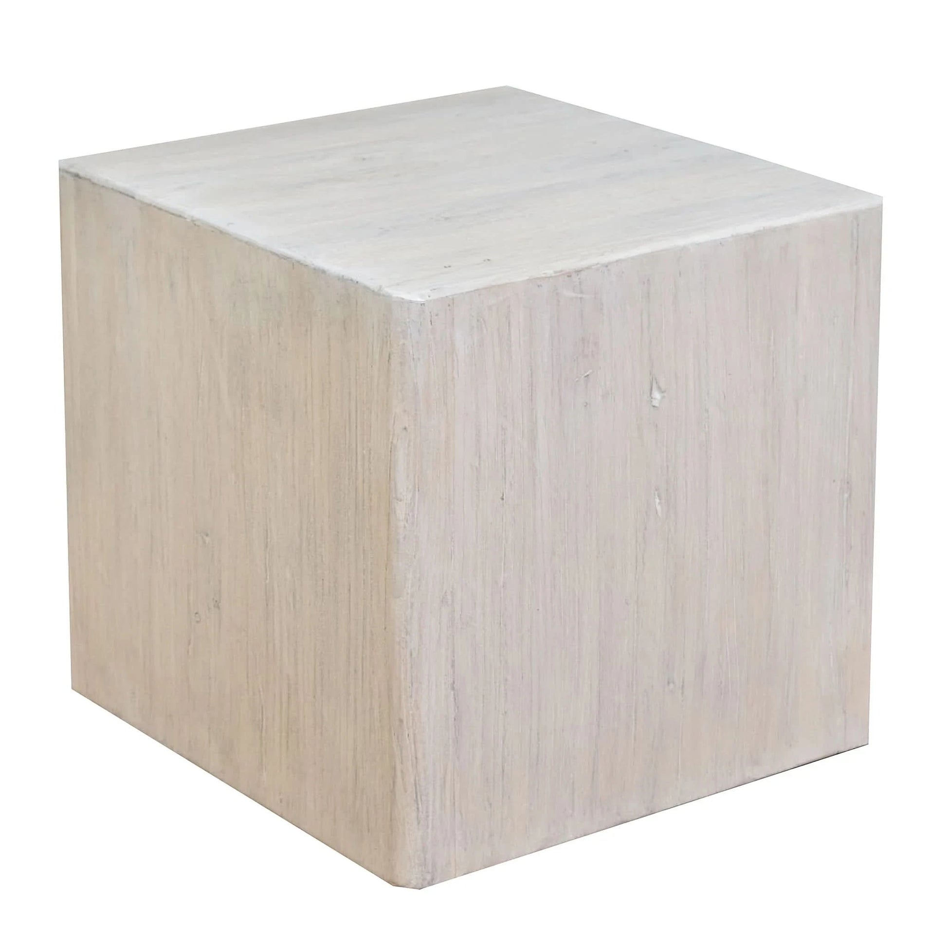HAROUN RECLAIMED ELM SQUARE SIDE TABLE LAMP TABLE WHITE WITH DARK GRAINS - MyChocolateWood
