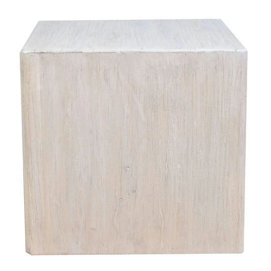 HAROUN RECLAIMED ELM SQUARE SIDE TABLE LAMP TABLE WHITE WITH DARK GRAINS - MyChocolateWood